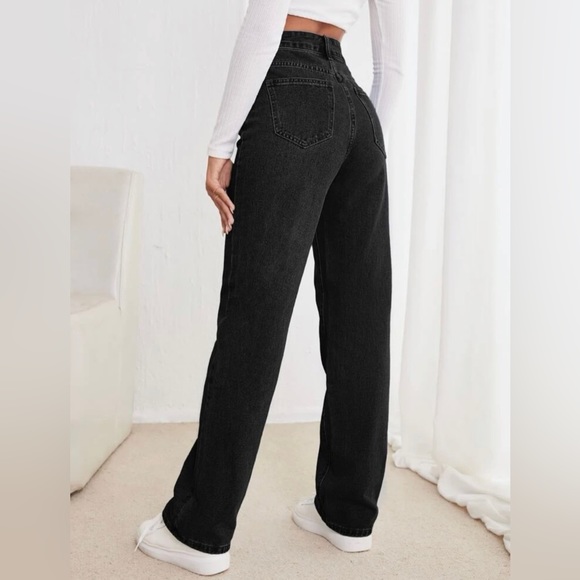 High Waist Black Straight Leg Jeans - Picture 4 of 4